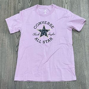 NWOT Converse Leopard Chuck Taylor Patch T-Shirt Slim Fit Crewneck Lilac Small